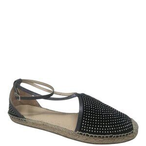 Jimmy Choo Donna Black Suede Silver Studded Espadrilles Flat Sandals 12 Boho